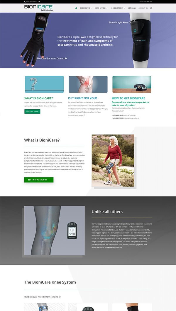 Bionicare Knee System Costa Mesa CA Website Design