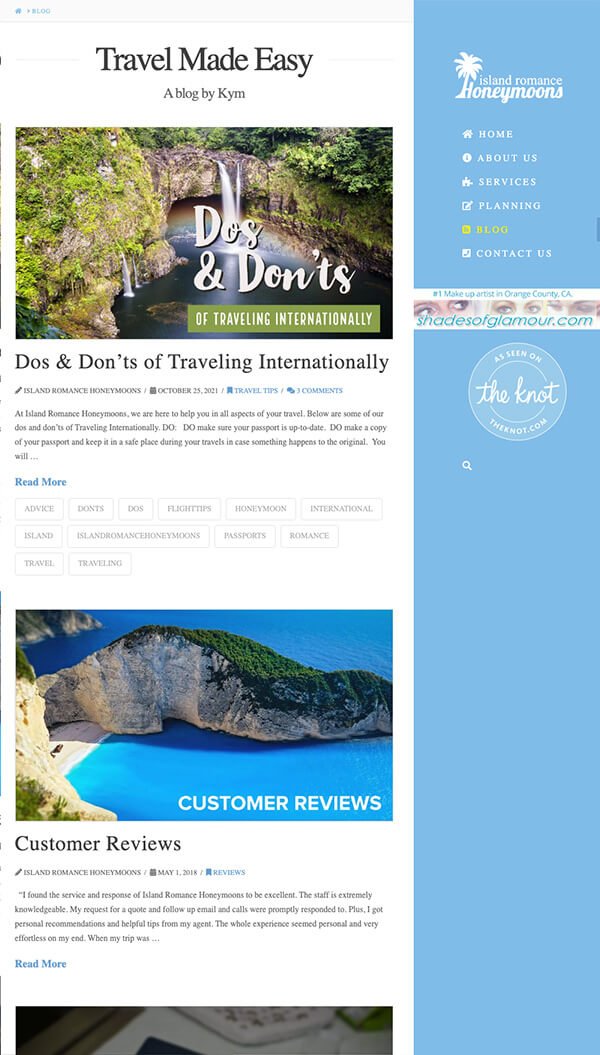 Islang Romance Honeymoon Travel Orange County CA Website