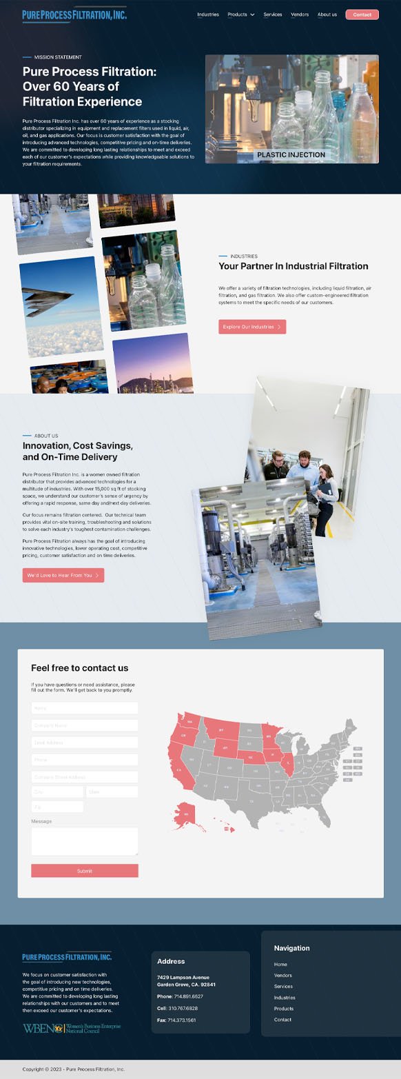 web design for pure process filtration garden grove ca